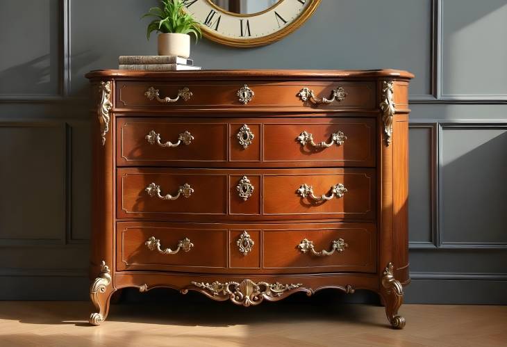 Luxury Antique Bookshelf with Golden Handles in a Beautiful Castle Interior